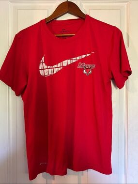 Nike Dri Fit Red Short Sleeve Tee with White Swoosh and Marist Logo